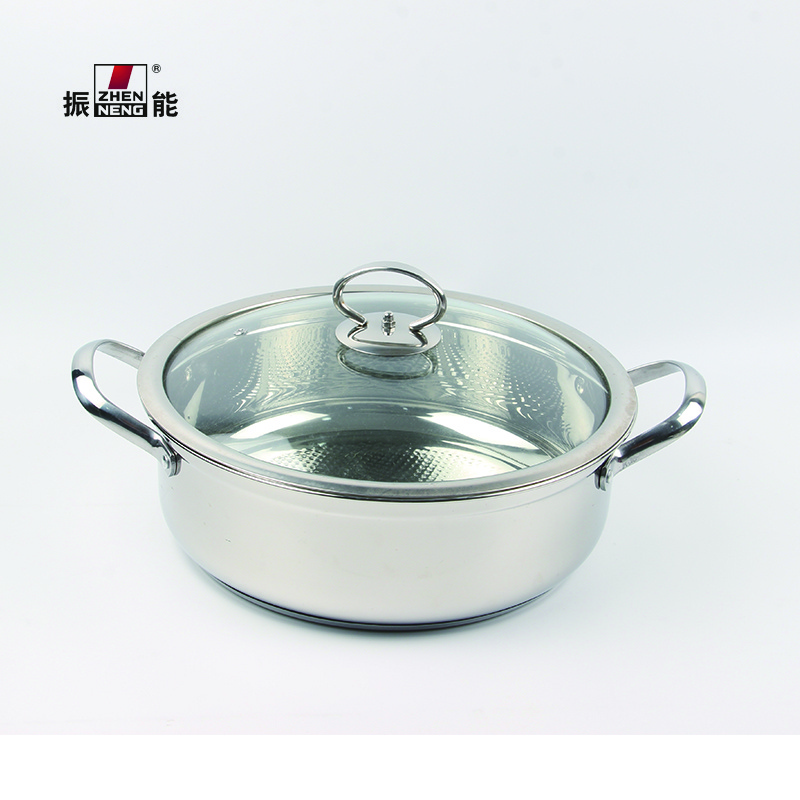 26cm Stainless Steel 304 Kitchen Cookware with Professional Double Bottom Hot Pot with Glass Cover