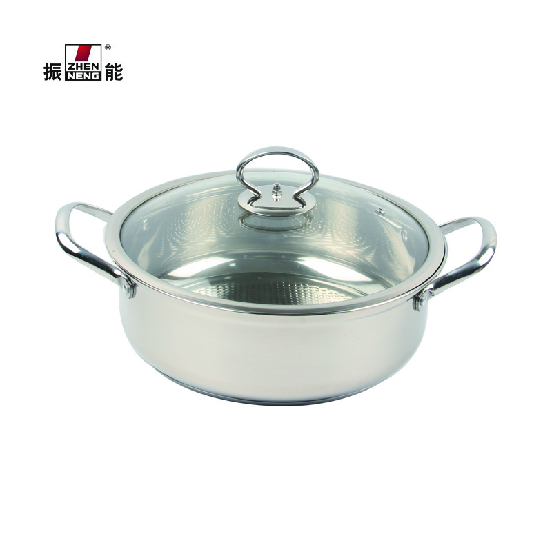 26cm Stainless Steel 304 Kitchen Cookware with Professional Double Bottom Hot Pot with Glass Cover