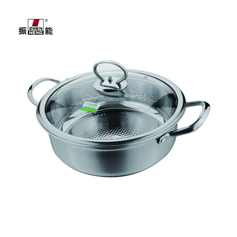 26cm Stainless Steel 304 Kitchen Cookware with Professional Double Bottom Hot Pot with Glass Cover