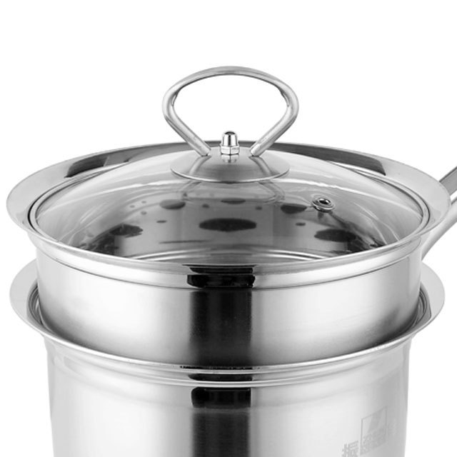 Heat resistant 16cm high quality stainless steel pot for milk with professional steamed grid milk pot with lid