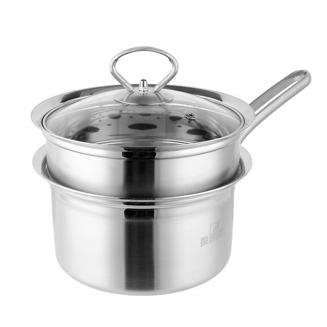 Heat resistant 16cm high quality stainless steel pot for milk with professional steamed grid milk pot with lid