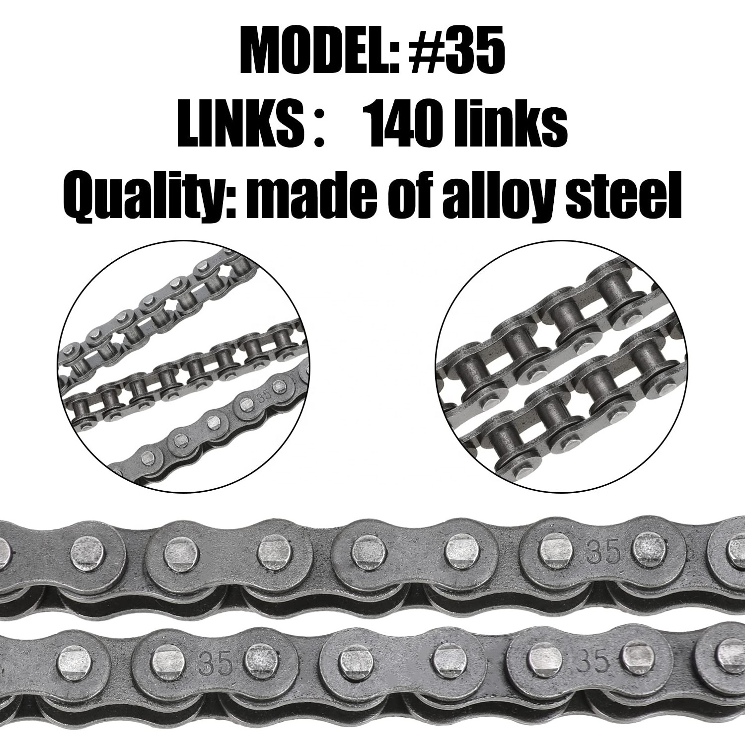 HIAORS High Quality 35 Roller Chain 140 Links for Coleman Racer Motor Sports Go Kart Mini Bike Stainless Steel Driving Chains