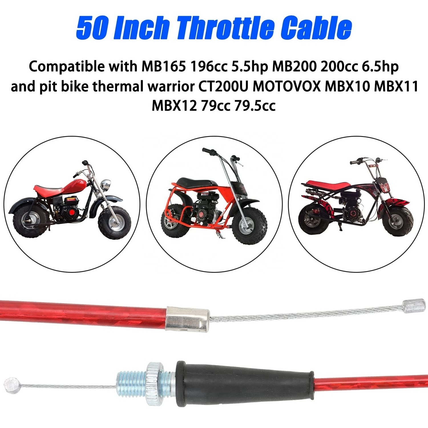 HIAORS 50 inch Mini Bicycle Throttle Cable,compatible with  for 212cc 6.5hp Coleman  Baja Warrior Monster Motovox Mini Bike