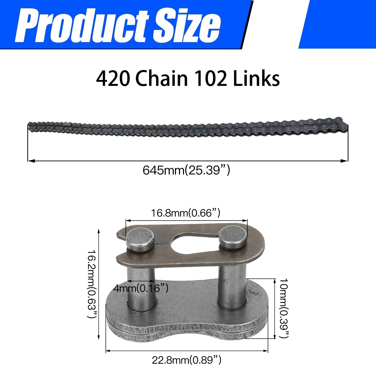 HIAORS 420 Drive Chain 102 Links Heavy Duty for PW80 SSR Coolster Baja Lifan Pit Dirt Bike 4 Wheeler ATV Quad Go Kart Parts