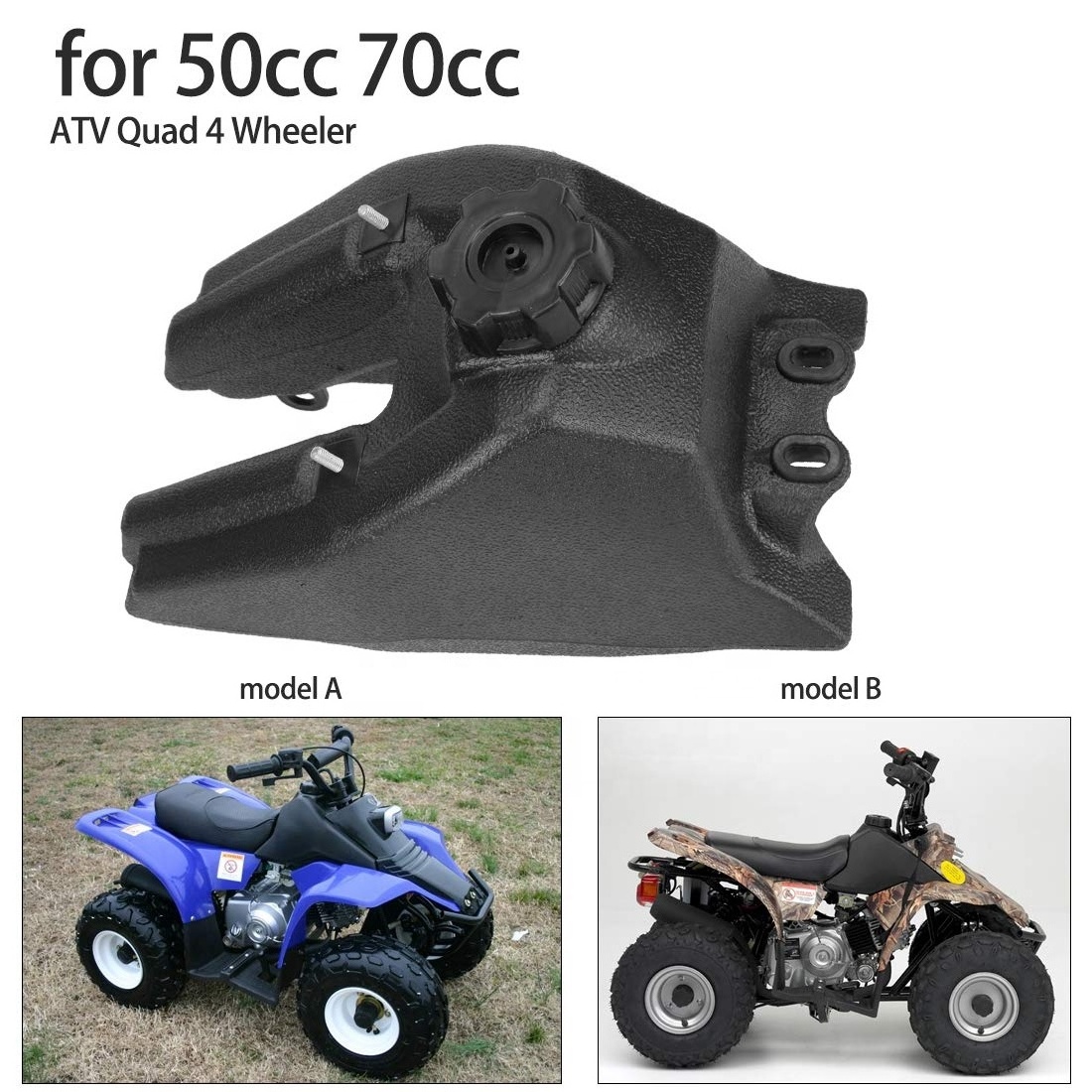 HIAORS Gas Fuel Petrol Tank for Kazuma Meerkat Redcat KMX50 50cc Hensim 50cc 70cc Yerf Dog ATV Quad 4 Wheeler Black Plastic