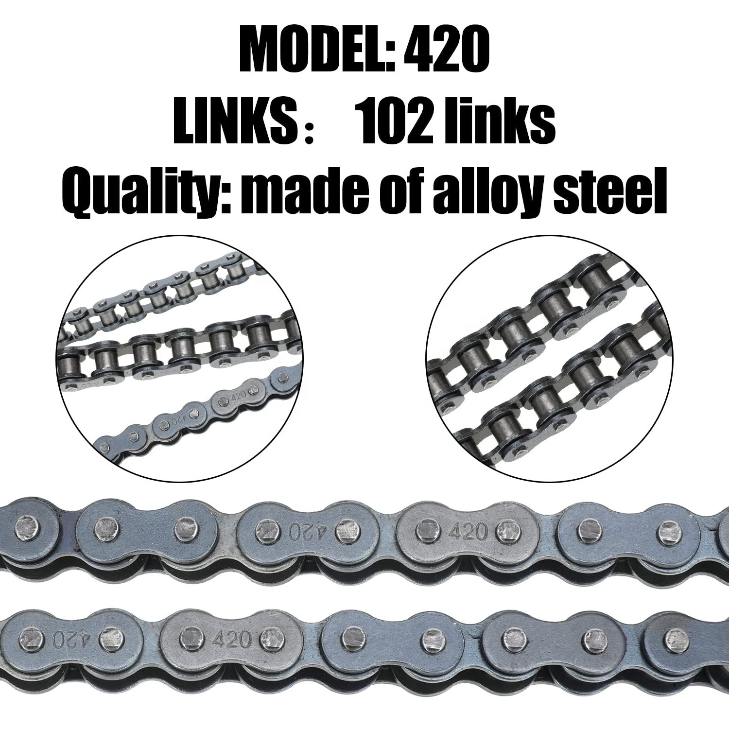 HIAORS 420 Drive Chain 102 Links Heavy Duty for PW80 SSR Coolster Baja Lifan Pit Dirt Bike 4 Wheeler ATV Quad Go Kart Parts