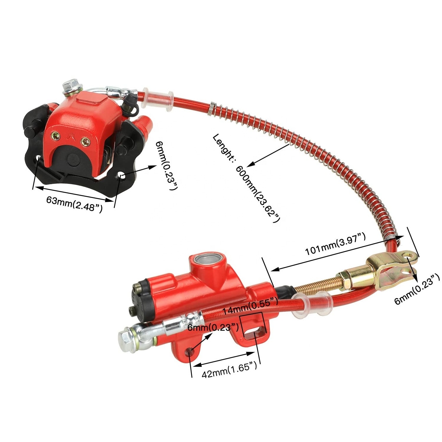 HIAORS Rear Brake Master Cylinder Caliper for 50cc 70cc 90cc 110cc 125cc motorsports Quad Chinese ATV Kids 4 Wheeler Scooter Red