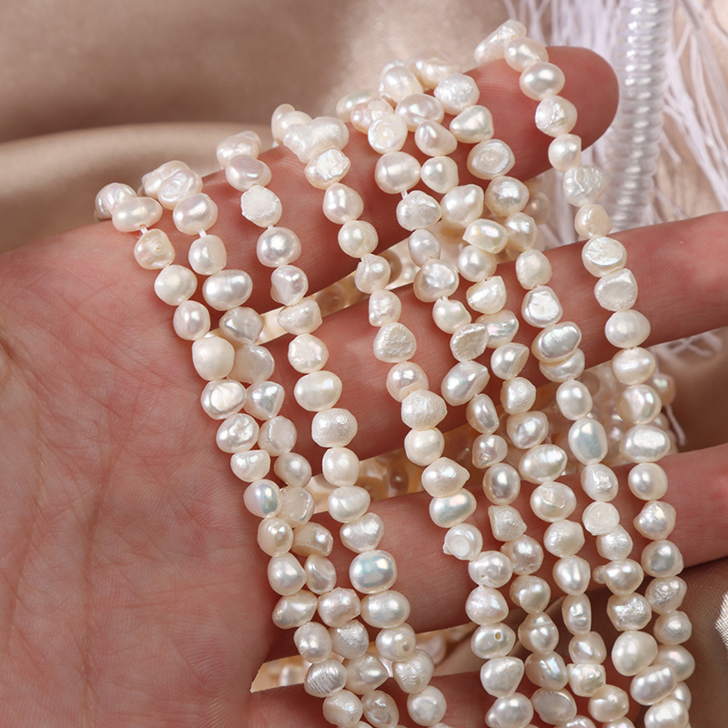 natural pearl baroque loose wholesale AA freshwater pearl in strand High quality white 5-6 mm Irregular Pearl Beads