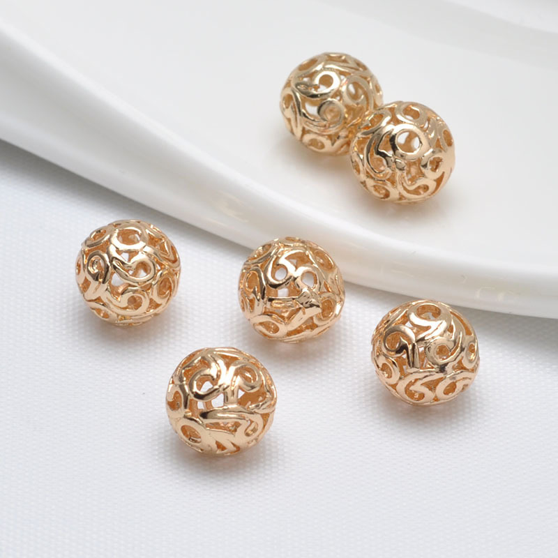 DIY Bracelet Beads Wholesale 24K Real Gold 8.5 mm Spherical Hollow Loose Beads Small Hole Spacer Beads