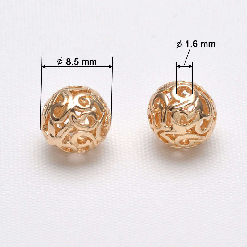 DIY Bracelet Beads Wholesale 24K Real Gold 8.5 mm Spherical Hollow Loose Beads Small Hole Spacer Beads