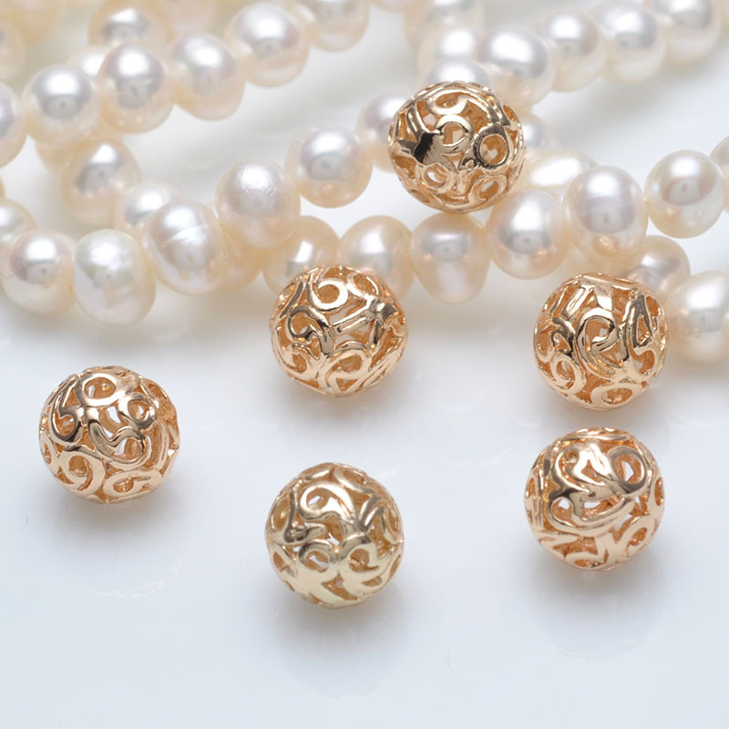 DIY Bracelet Beads Wholesale 24K Real Gold 8.5 mm Spherical Hollow Loose Beads Small Hole Spacer Beads