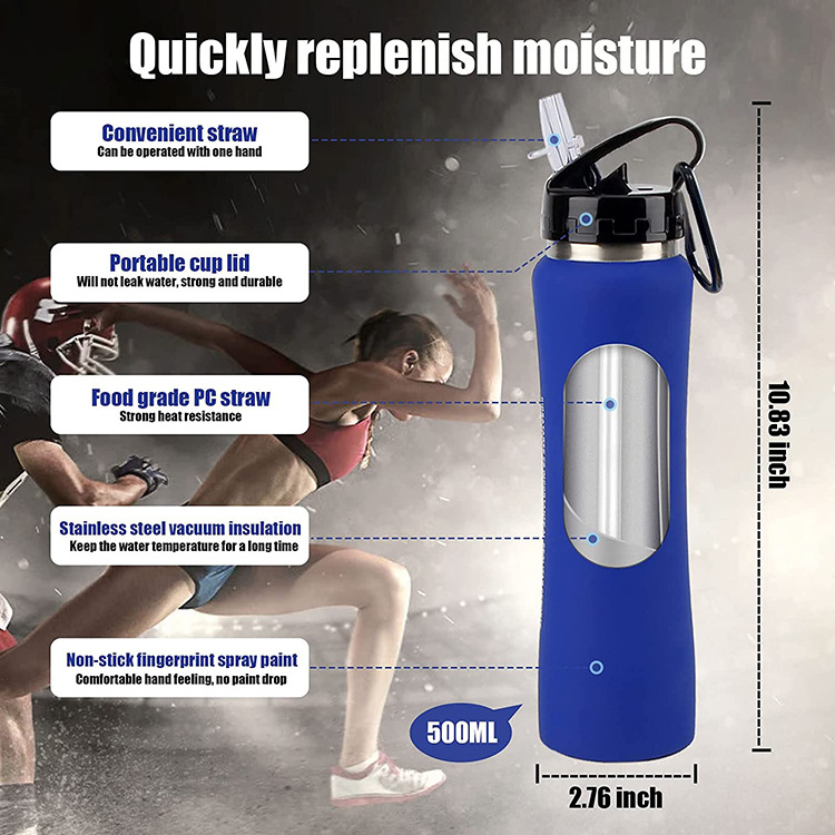 Custom logo Gym Run Sport Wall Stainless Steel Insulated Vacuum Sports Water Bottle With Carabiner