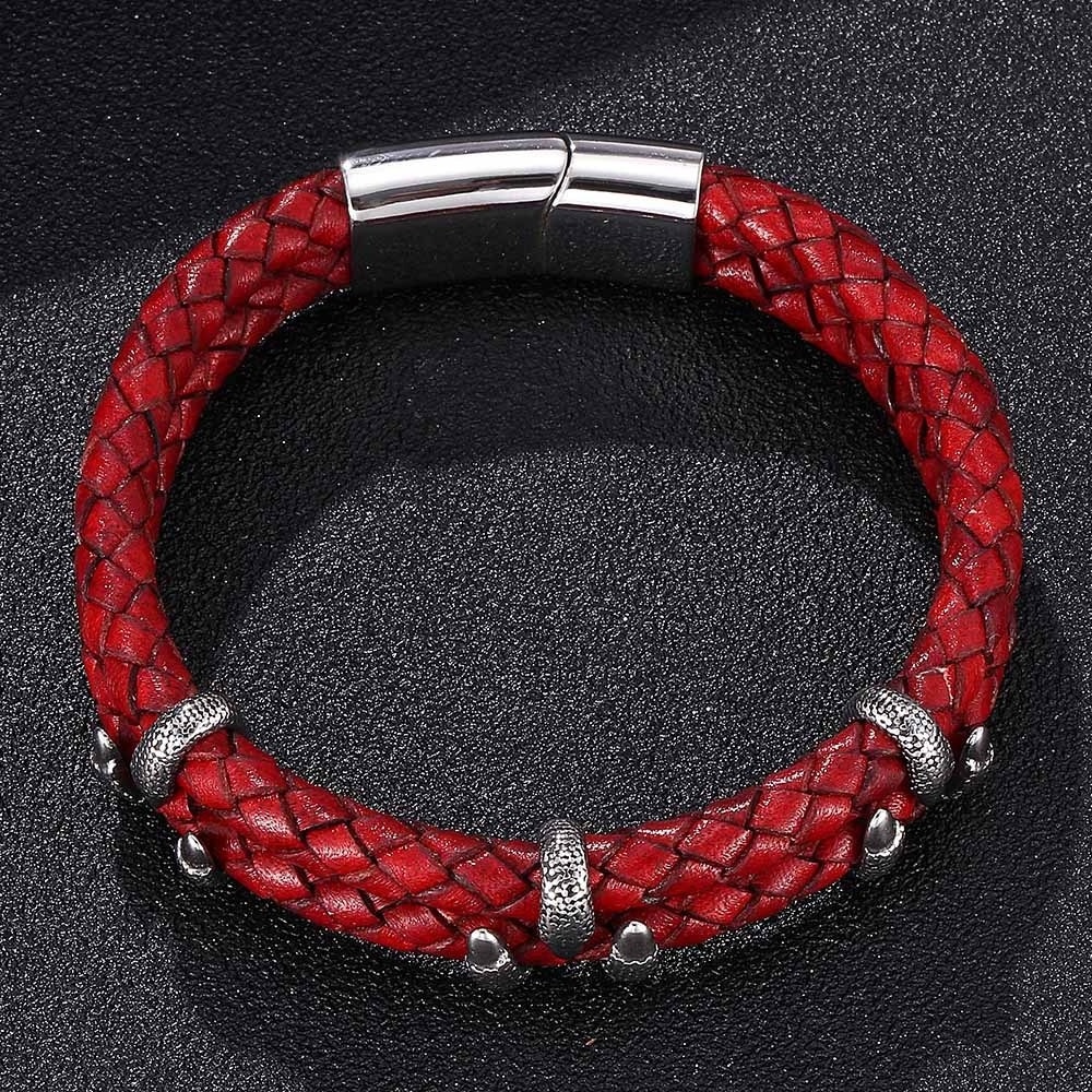 Stylish Jewelry  Magnetic button stainless steel Eagle claw charm red Genuine  man leather bracelet