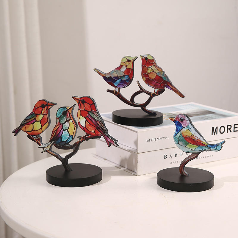 Small Painted Wood Bird Ornament Decorative Art for Home Tabletop Porch TV Cabinet or Bookcase Wall Signs Decoration