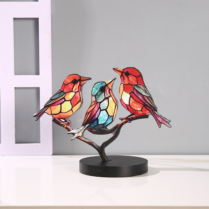 Small Painted Wood Bird Ornament Decorative Art for Home Tabletop Porch TV Cabinet or Bookcase Wall Signs Decoration