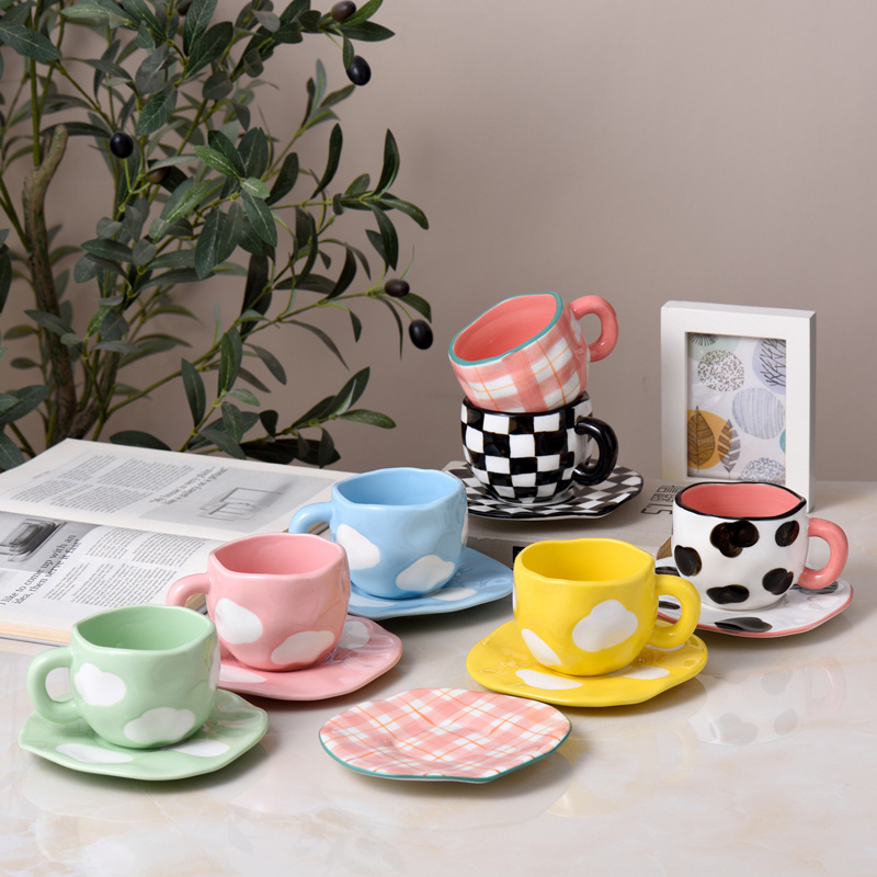 Creative personality Japanese and Korean cartoon INS net red cloud hand color Coffee cup dish  ceramic cup