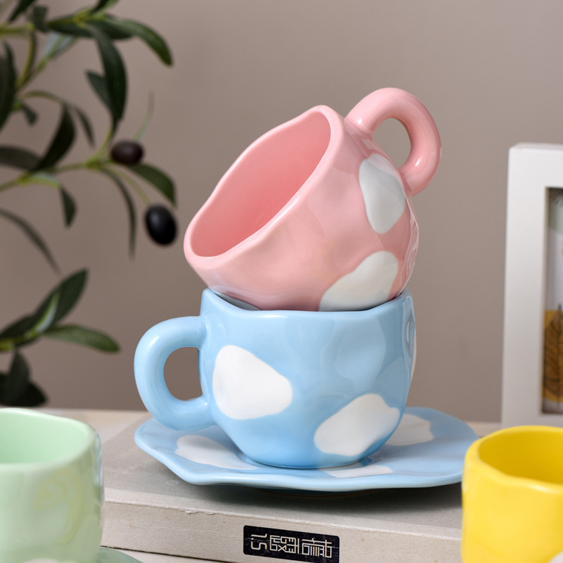 Creative personality Japanese and Korean cartoon INS net red cloud hand color Coffee cup dish  ceramic cup