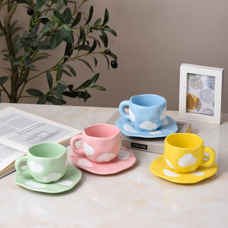 Creative personality Japanese and Korean cartoon INS net red cloud hand color Coffee cup dish  ceramic cup