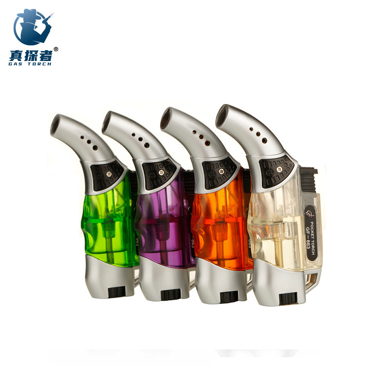 GF863 Custom Logo Duman Mesalesi Gas Soplete Cheap Plastic Micro Small Cigar Smoking Windproof Butane Gas Torch Lighter