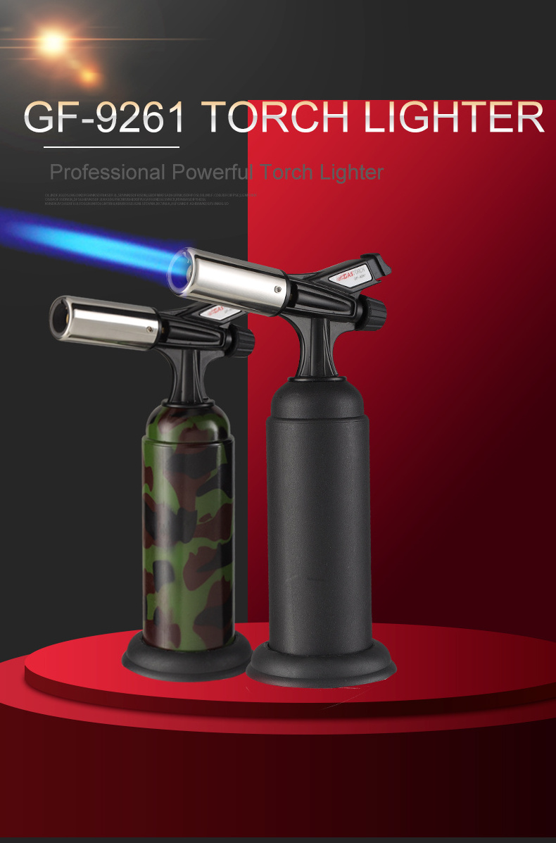 Gf-9261 Most Powerful Handheld Gas Welding 2 Flame Metal Refillable Butane Turbine Torch Lighter For BBQ