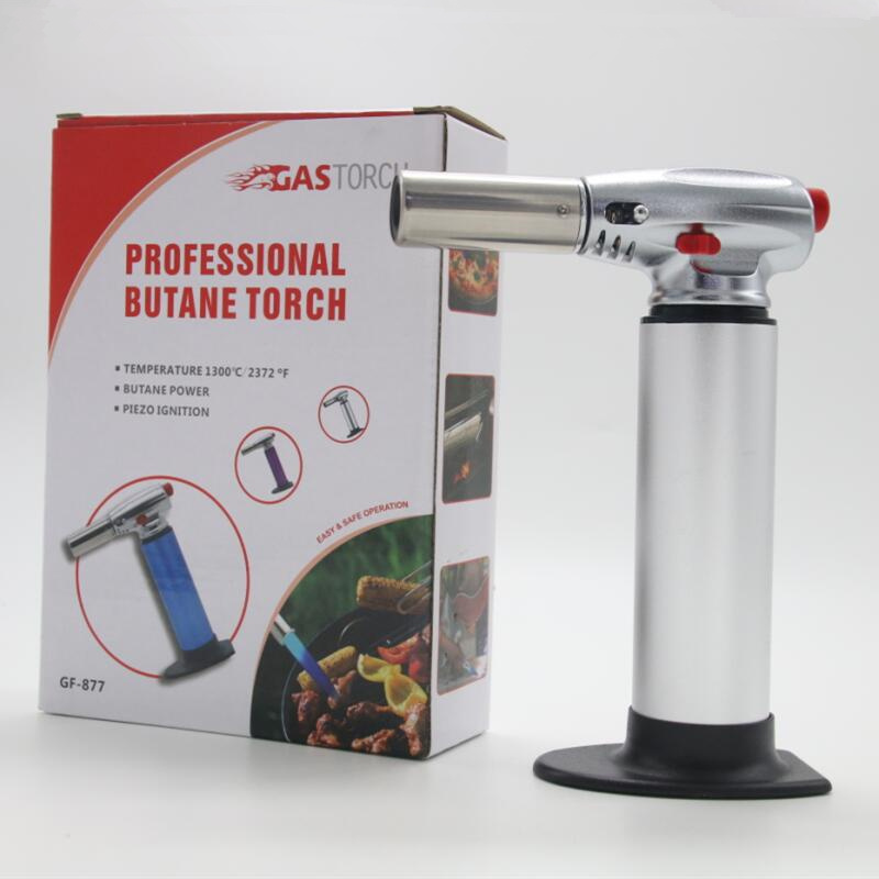 GF877 China manufacturer metal adjustable flame windproof butane gas torch lighters for kitchen