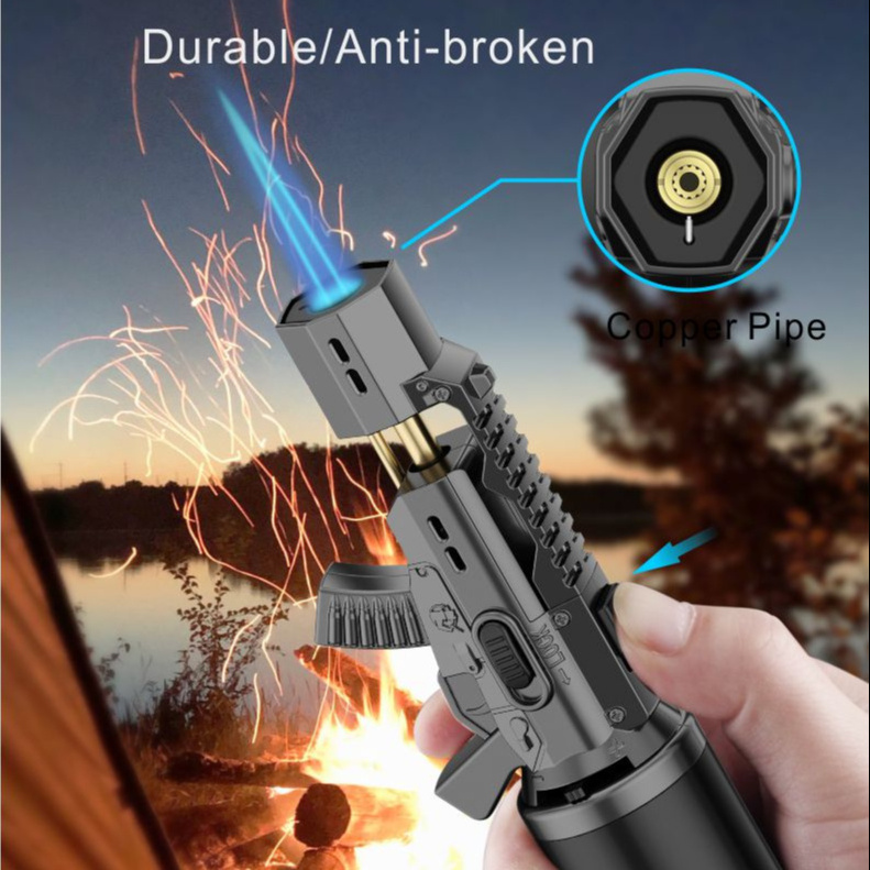 Gf-917 wholesale survival tool refillable wind proof gun shape blow butane torch lighter refill