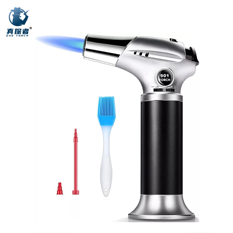 GF901 Popular gas butane torch refillable jet single flame camping chef bbq piezo kitchen torch lighter