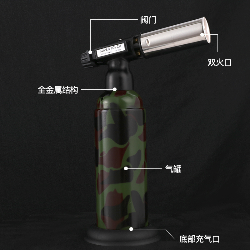 GF926 Custom logo novelty double flame super fire wind proof metal butane torch lighter