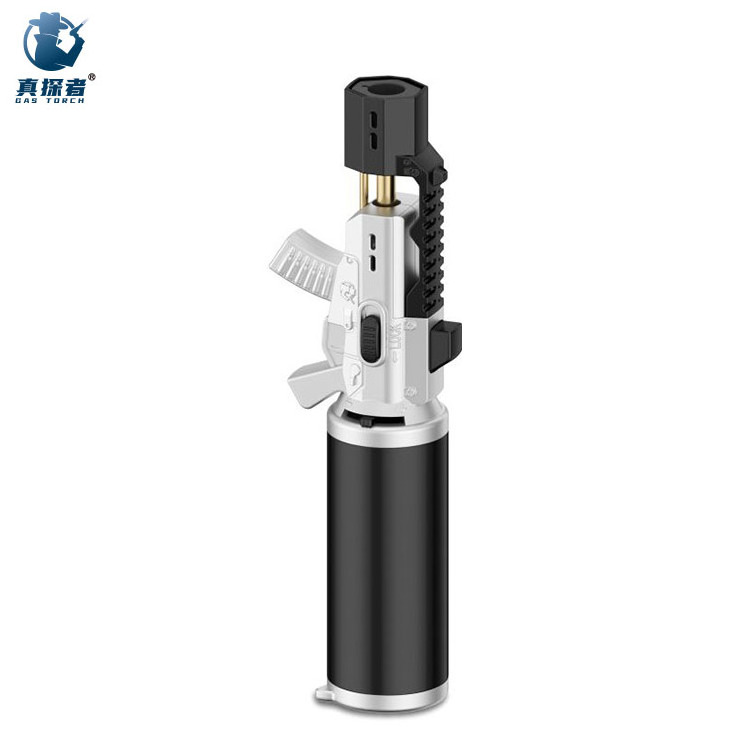 GF-917 Custom wholesale windproof powerful refilled gun shaped fire butane torch lighters for outdoor