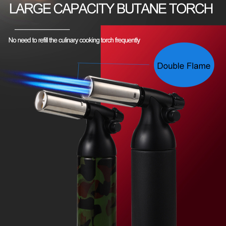 Gf-9262 Customizable Big Double Super Flame Metal Turbo Jet Gas Welding Butane Torch Lighters for Hookah