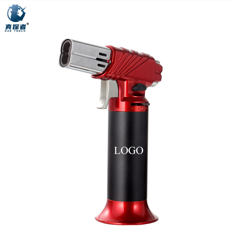 GF908 Oem Logo Multi function Red Gas Butane Cooking Cigar Double Torch Jet Flame Lighter Aluminum for Sale