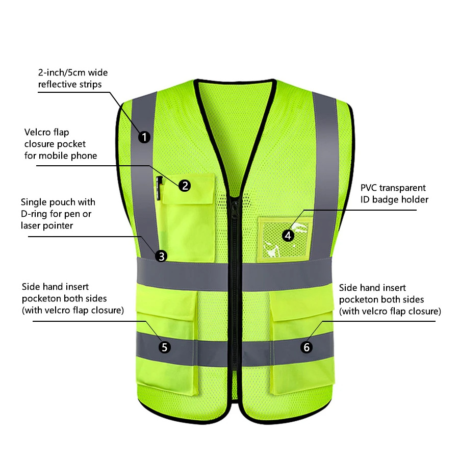 Custom Colorful Construction Workwear  Vest Mesh Hi Vis 8Xl Neon Surveyor Blue Reflective Safety Vests Green