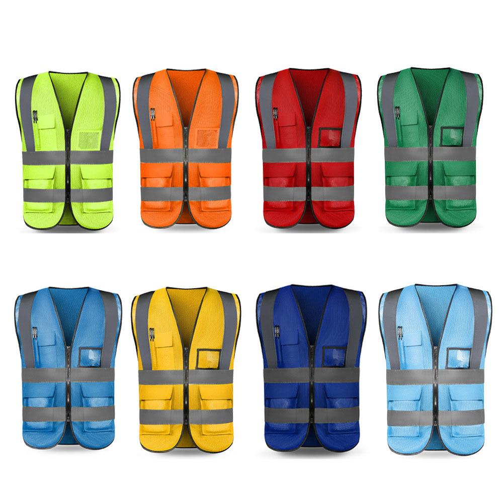 Custom Colorful Construction Workwear  Vest Mesh Hi Vis 8Xl Neon Surveyor Blue Reflective Safety Vests Green