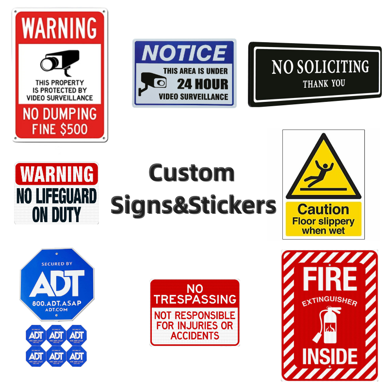 Customized pvc print shape stand aluminum acrylic ATA ADT reflective security yard warning sign sticker with stakes