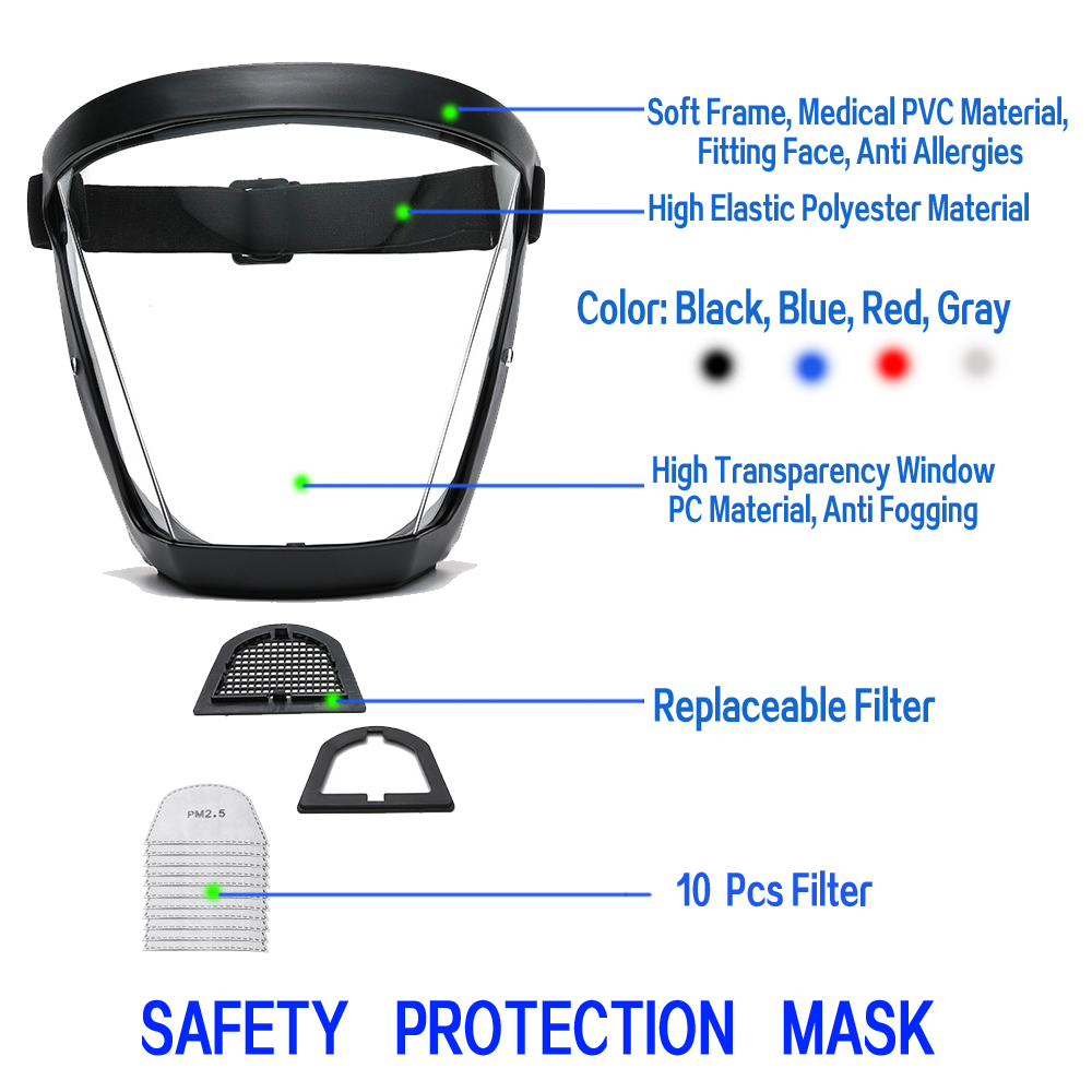 Full Face Mask Reusable Clear Visor Masque A Gaz Antifog Work Safety Glasses Protective Protection Mask