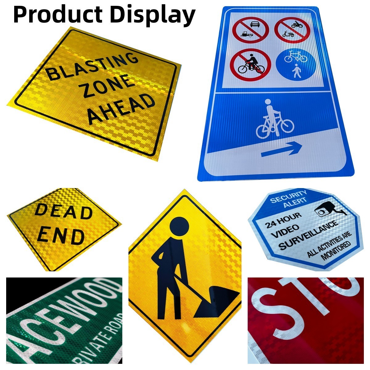 Customized pvc print shape stand aluminum acrylic ATA ADT reflective security yard warning sign sticker with stakes