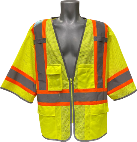 Class 2 Front Pockets Silver Orange Reflective Tape Heavy Woven Two Tone Engineer Safety Vest