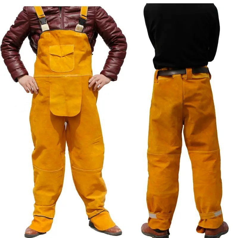 Real Cow Leather Mens Heat-proof Electric Welding Workwear Workshop Uniforms Electrician Coveralls Coat Pants Protective Suit