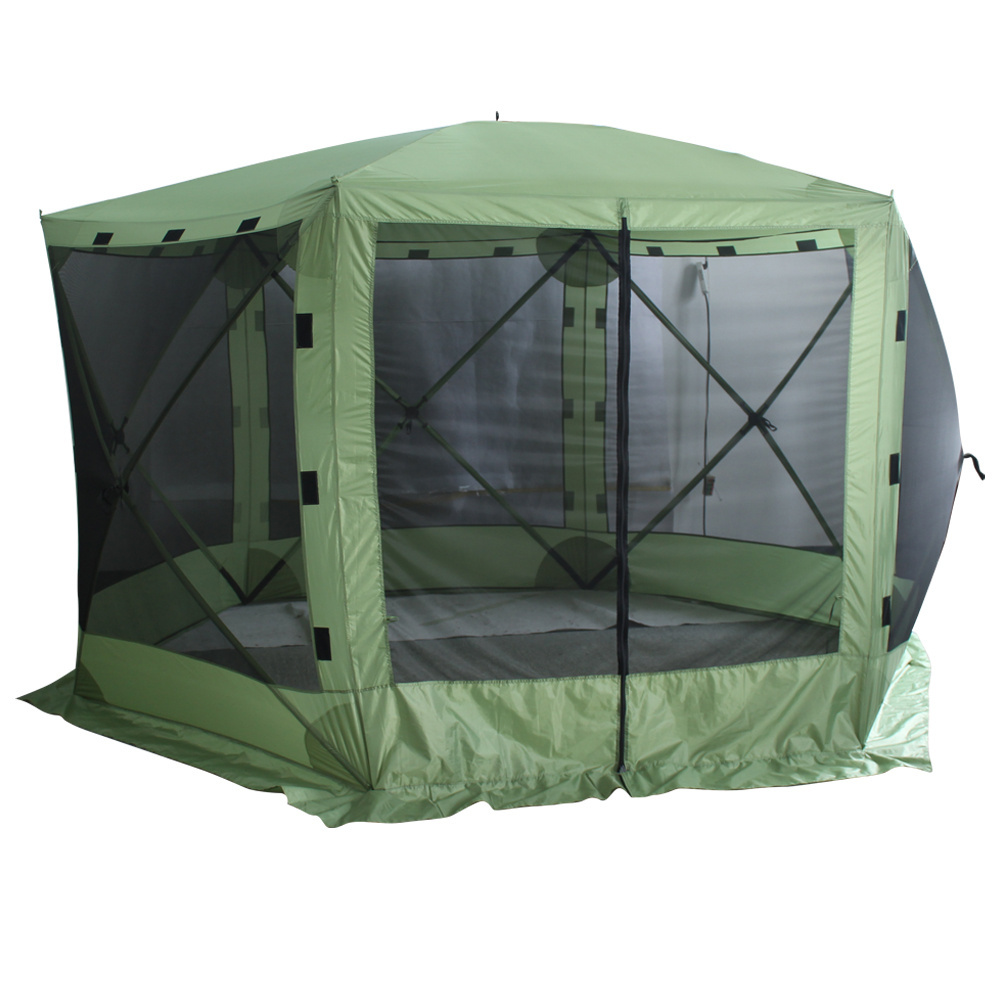 Portable Pop-Up Outdoor Camping Gazebo Screen Tent 6 Sided Canopy Shelter with Ground Stakes & Carry Bag