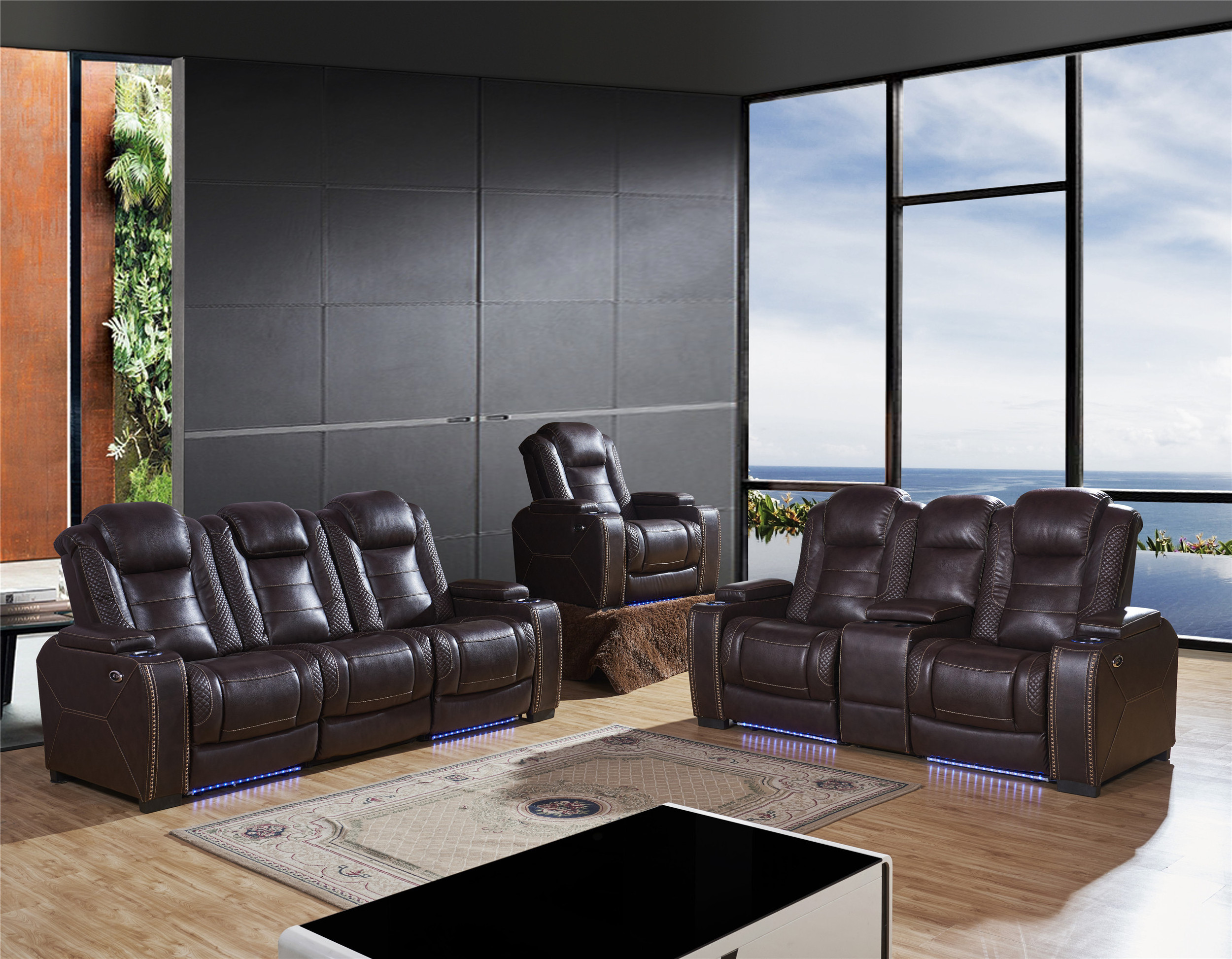 2024 Leather Electric Massage Recliner Sofa for Living Room Home Theater Seating with Cup Holders and LED