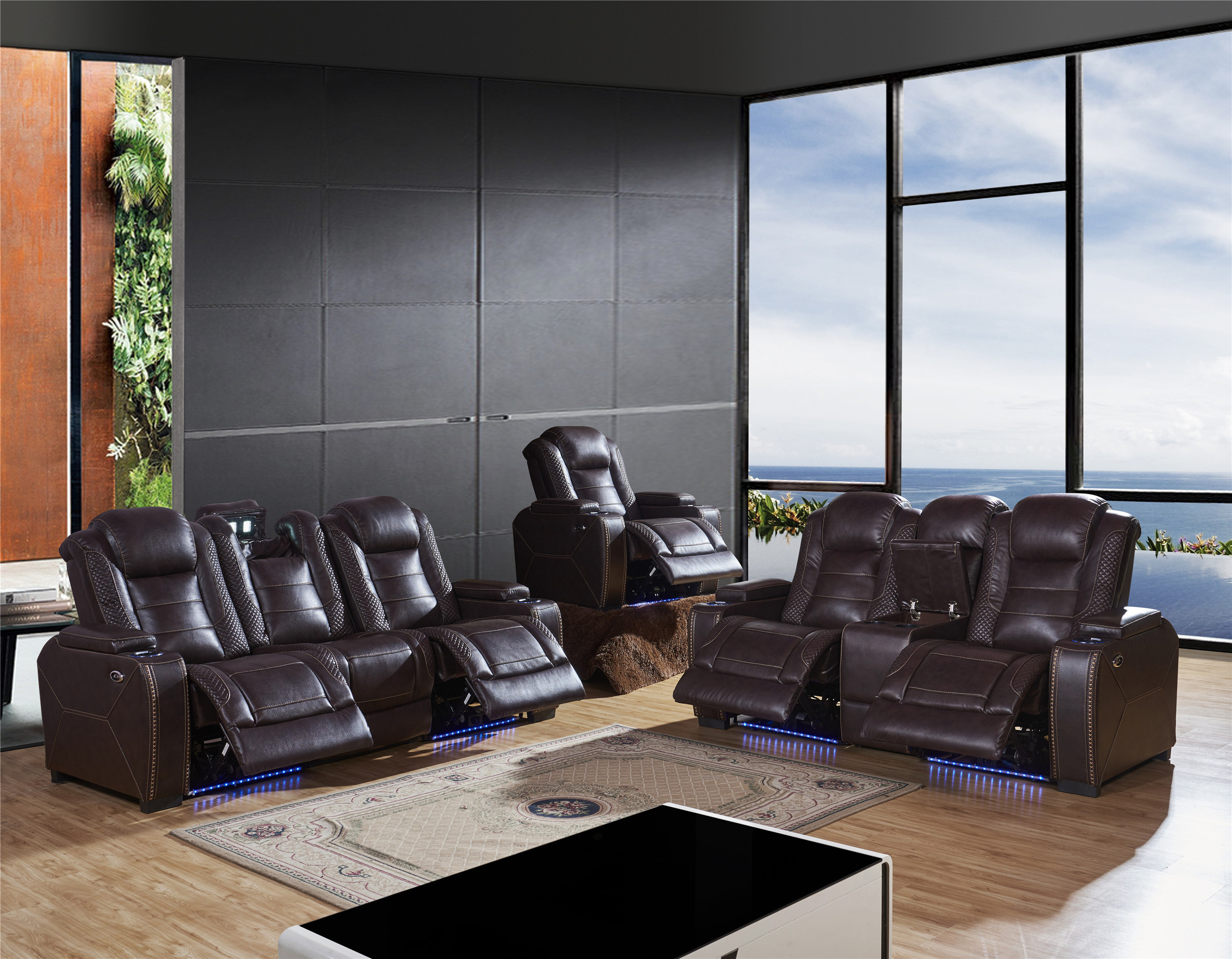 2024 Leather Electric Massage Recliner Sofa for Living Room Home Theater Seating with Cup Holders and LED