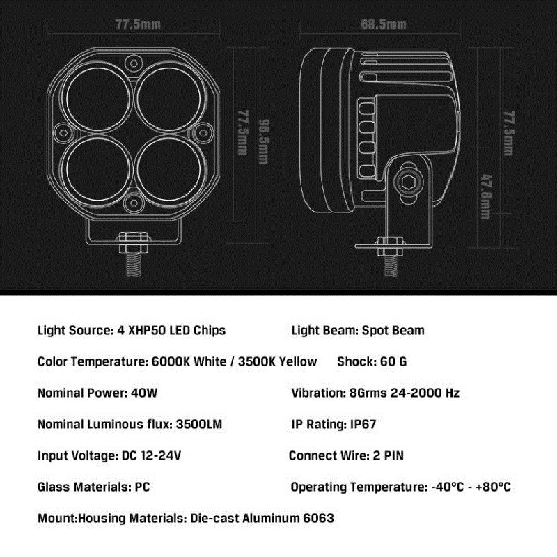 3 Inch 40W Led Pods 12V 24V Car Yellow White Lens Lamp Beads  Dirt Bike Motorcycle Spotlight Ip67 Led Work Light