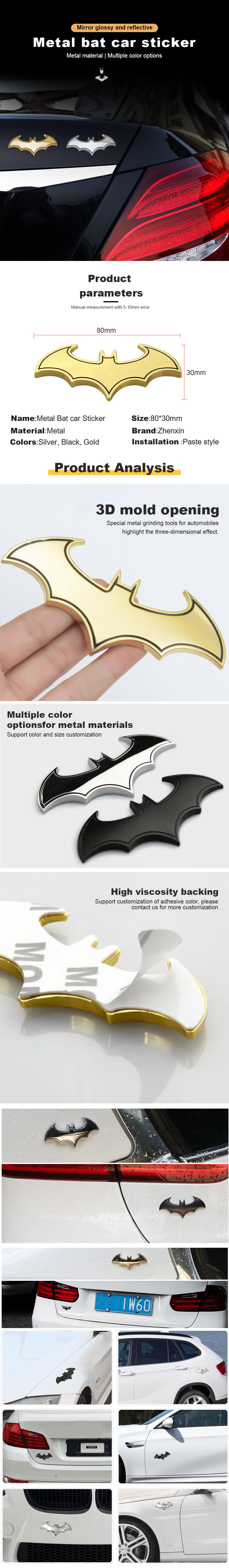 Hot Sell Bat Animal 3d Custom Metal Car Emblem Logo Badge Sticker