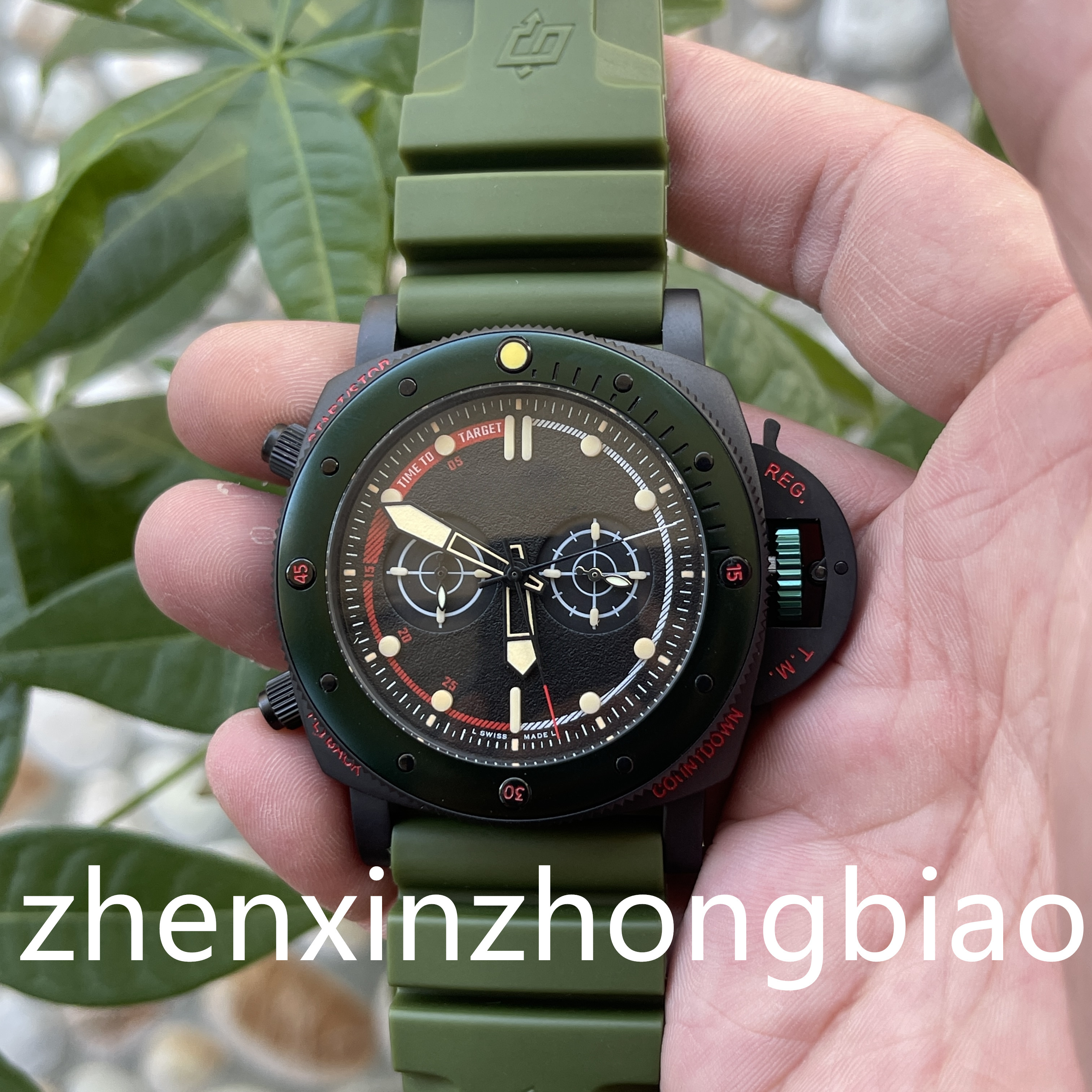 Customized men's mechanical black ring mouth gradually changes color, with a matching color strap