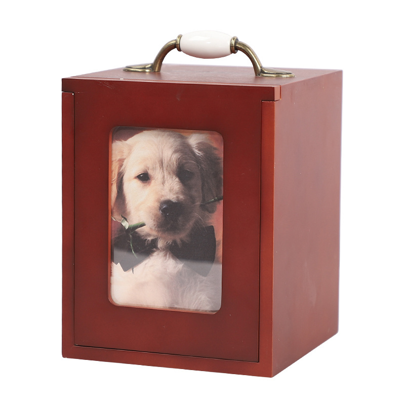 Pet Urns For Dogs Ashes Shadow Box Frame 2023 New Design Wood Dog Photo Memory Urn Box With Glass Keepsake Mahogany Finish