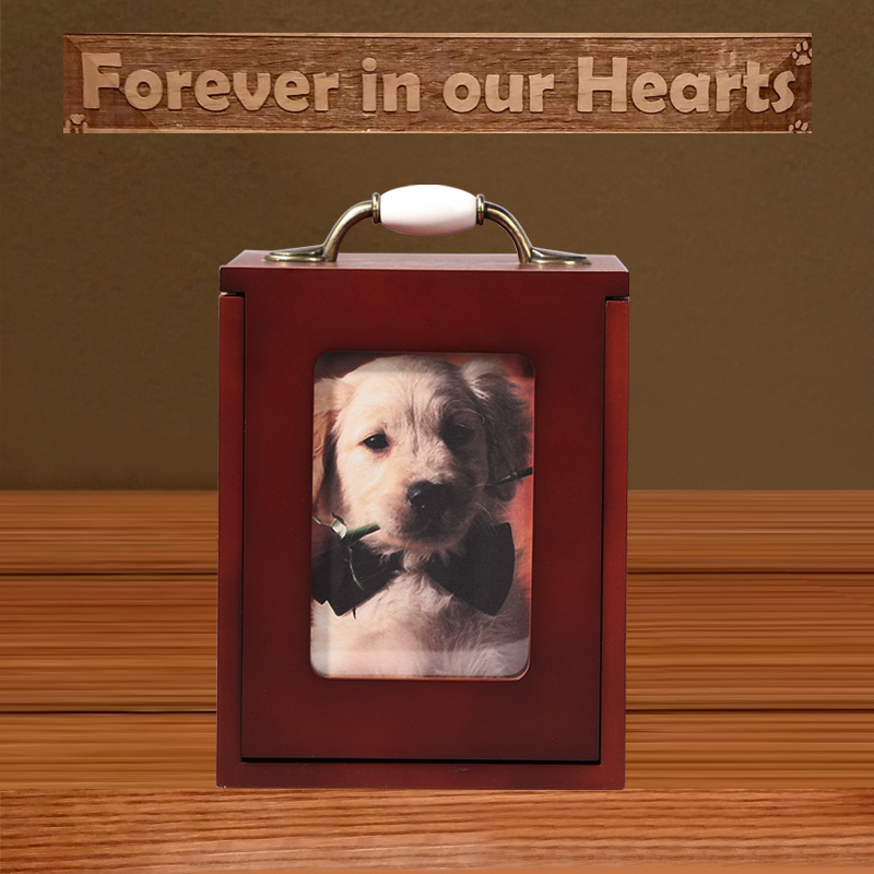 Pet Urns For Dogs Ashes Shadow Box Frame 2023 New Design Wood Dog Photo Memory Urn Box With Glass Keepsake Mahogany Finish