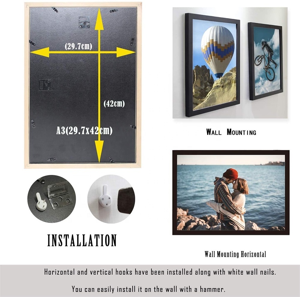 2023 hot selling custom A3 A4 50x70 wood black picture frame wall mount ornament photo frame wooden