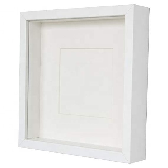 Custom Wood White Shadow Box Picture Frame 8*8 in Wholesale 3D Deep  Shadow Box Frames With Glass For Home Decor