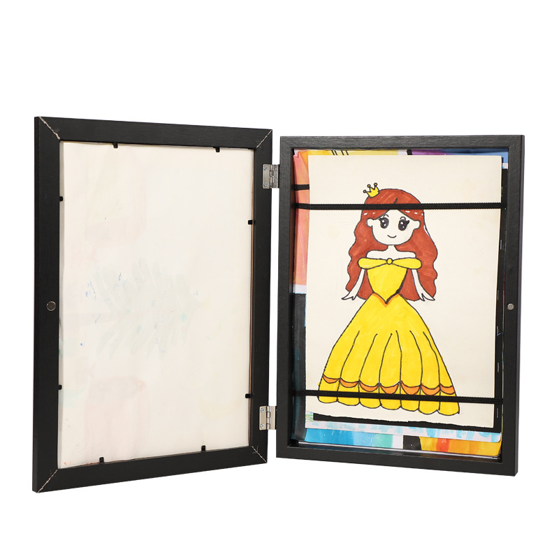 Front Opening Kids Art Frames for 50 A4 Picture Storage Wall Mount or Tabletop Kids Artwork Picture Frames with Stripe Style