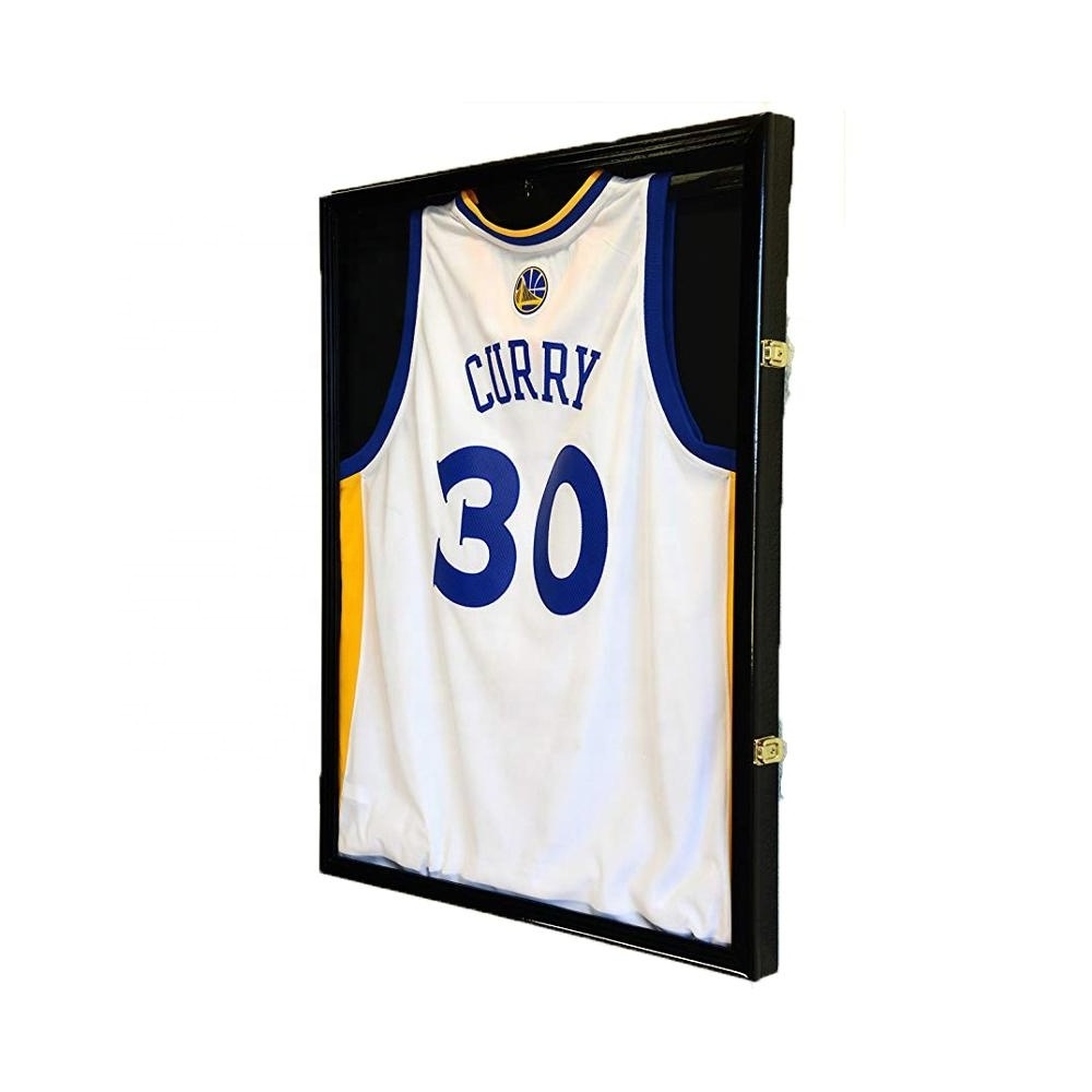 Lockable black Jersey Display Frame Case Large Frames Shadow Box  with UV Protection Acrylic Hanger